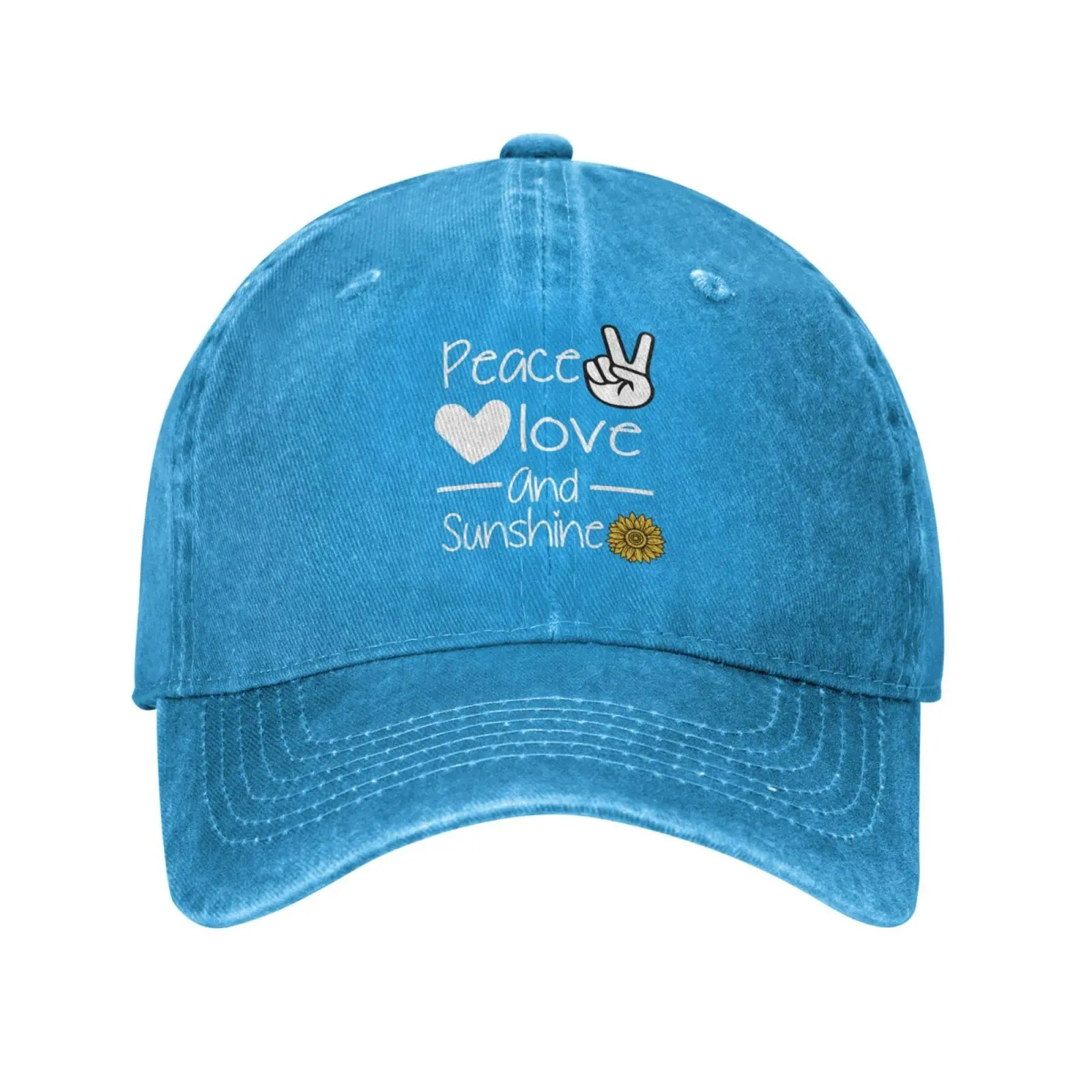 

Sunflower Peace and Love Blue Vintage Hat Adjustable Washed Denim Cotton Low Profile Mens Dad Trucker Hat Baseball Cap