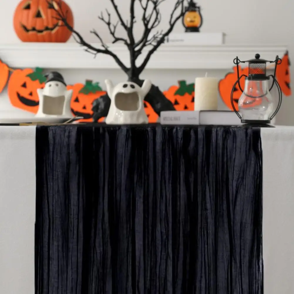 Festive Table Decor Cover Elegant Halloween Style Black Gauze Table Runner for Wedding Party Prom Banquet Stain-proof Reusable