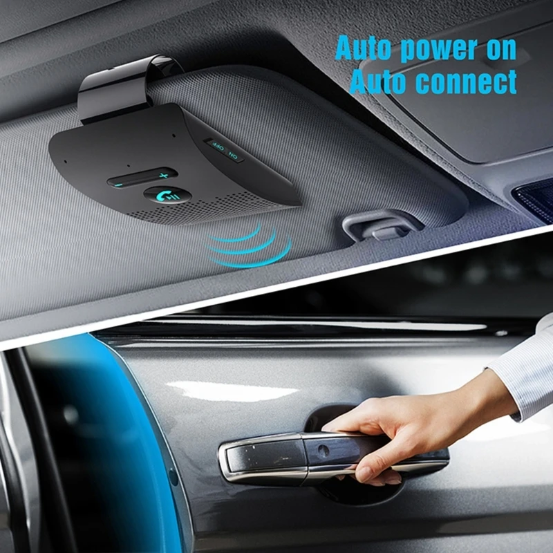 Bluetooth 5.0 Handsfree Car Kit Hifi Speaker 2W Wireless Audio Receiver MP3 Music Player Noise Cancelling Sun Visor Clip
