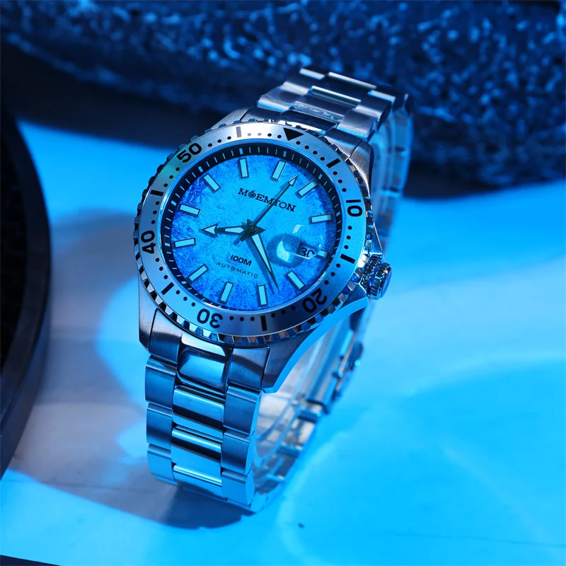 MOEMTON оригинальные мужские механические часы с сапфировым стеклом, 10 бар, 100 м, водонепроницаемые спортивные часы для дайвинга, роскошные часы из нержавеющей стали