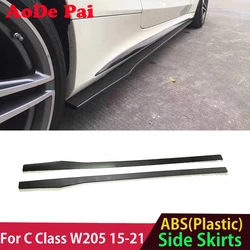 Carbon Fiber Look Side Skirts Extensions Lip for Mercedes C Class W205 2015-2021 PSM Style Gloss Black