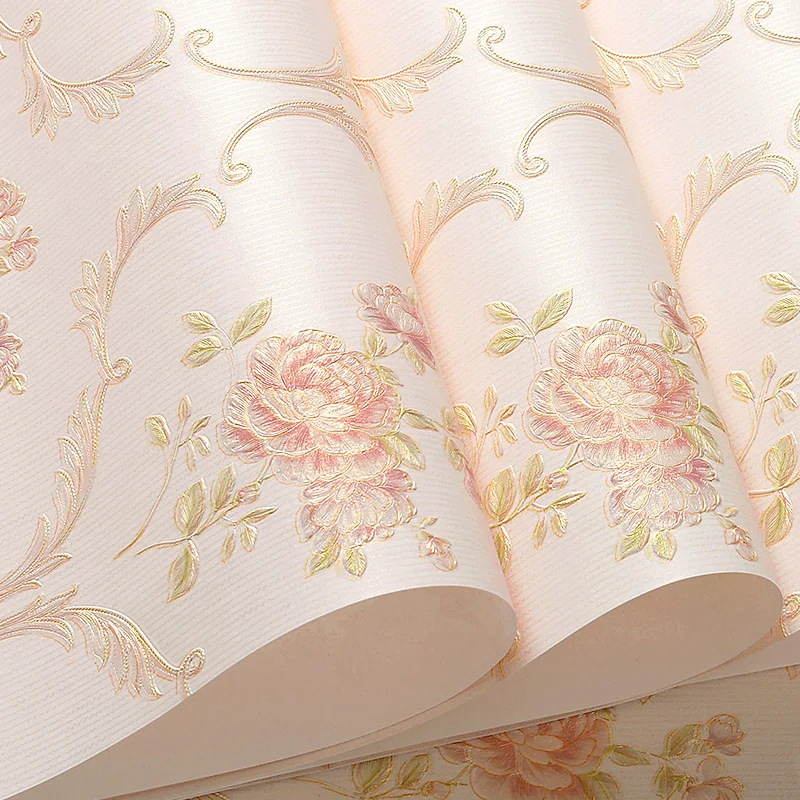 European Style Non Woven Fabric Wallpaper Rustic 3D Embossed Pressed Damask Bedroom Living Room Background Wall Paper Thickened