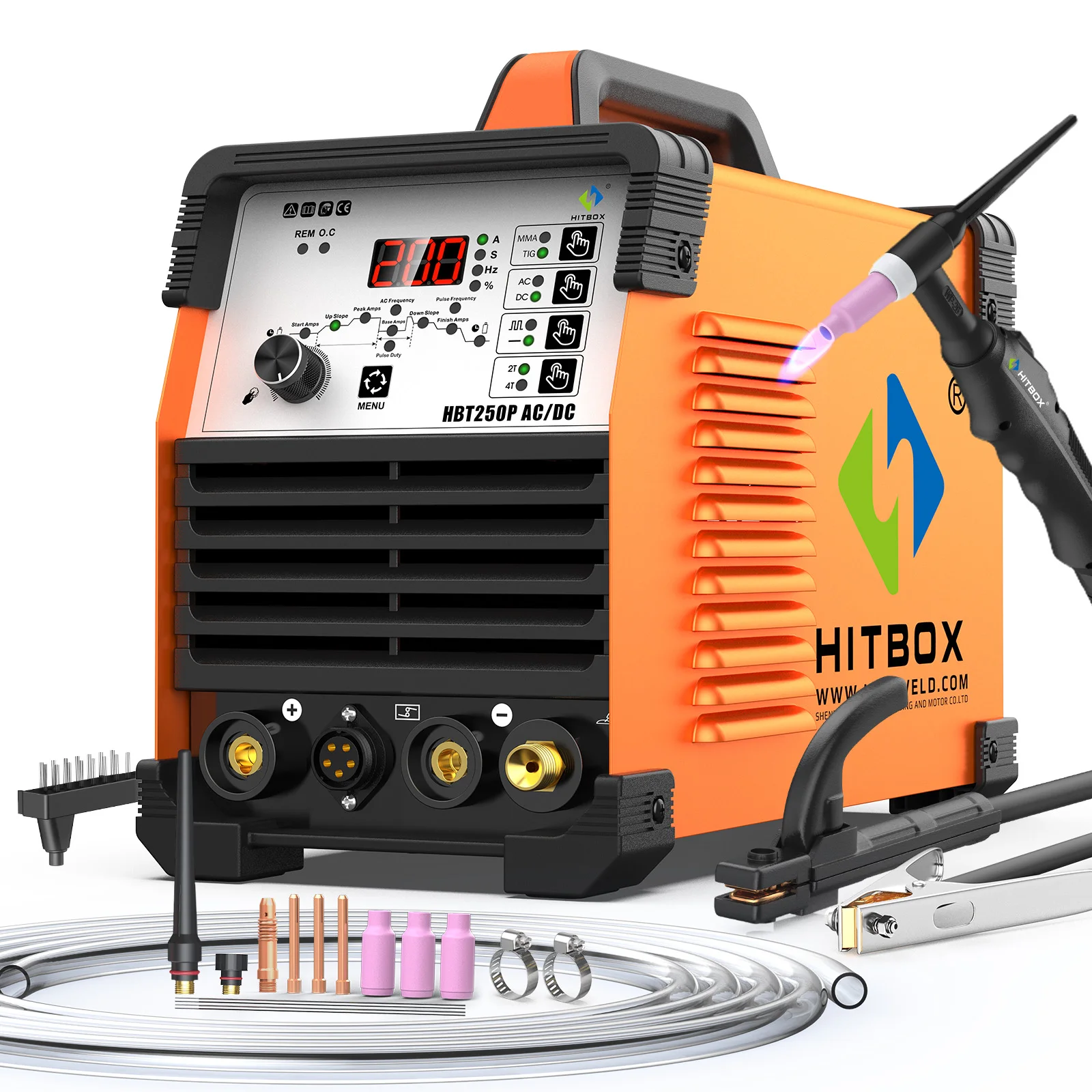 AC/DC TIG Welder 200A HITBOX HBT250P 6 in 1 Pulse TIG MMA Stick IGBT Inverter MCU Digital Semi-automatic 220V Welding Machine