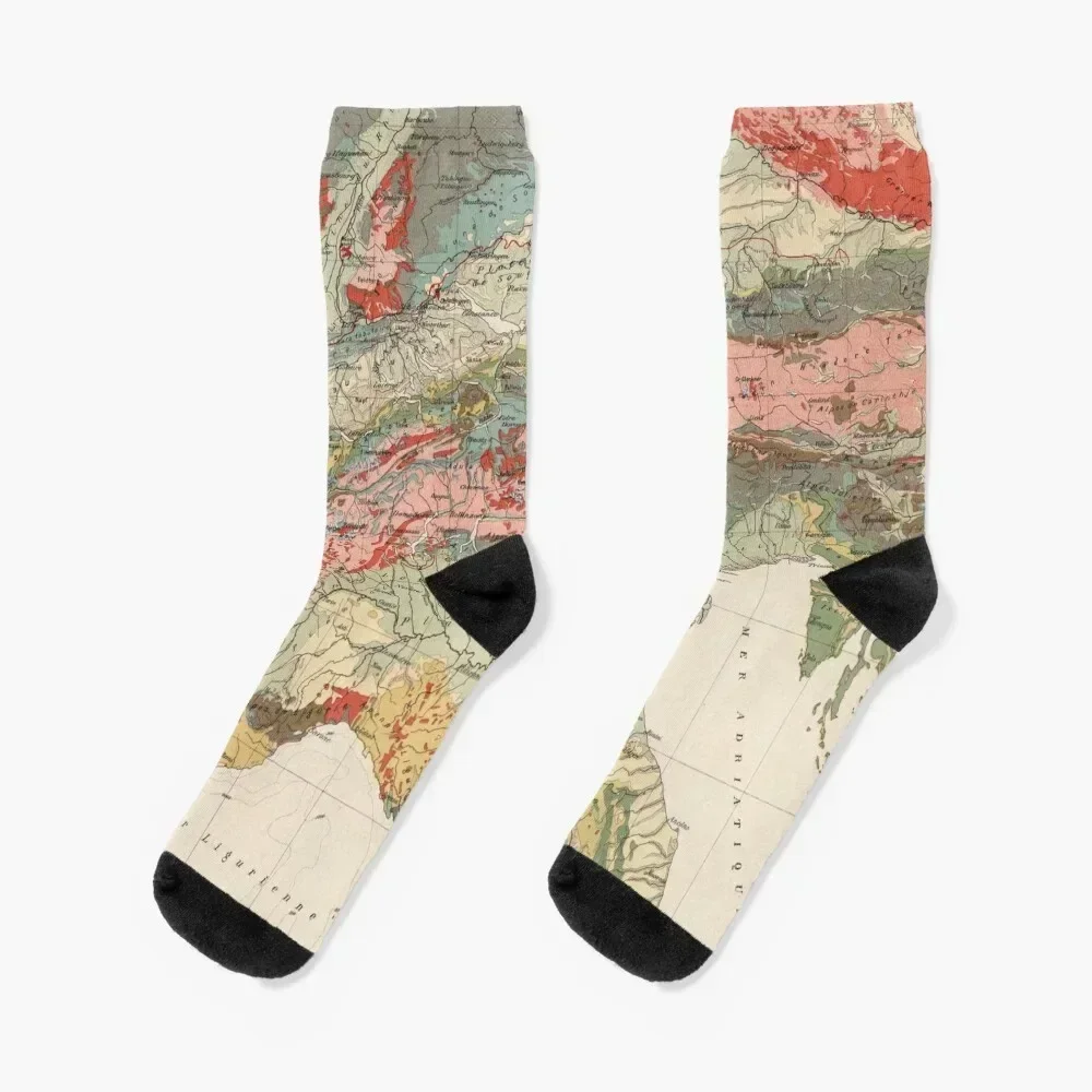 

Vintage Alps Geology Map (1921) Vintage Swiss Mountain Range Geologic Atlas Socks sheer with print Designer Man Socks Women's