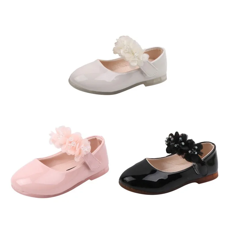 Girls Leather Shoes Spring Summer Autumn Fashion Flower Kids Princess Shoes Non-slip Flat Heels Floral Little Girl Shoes