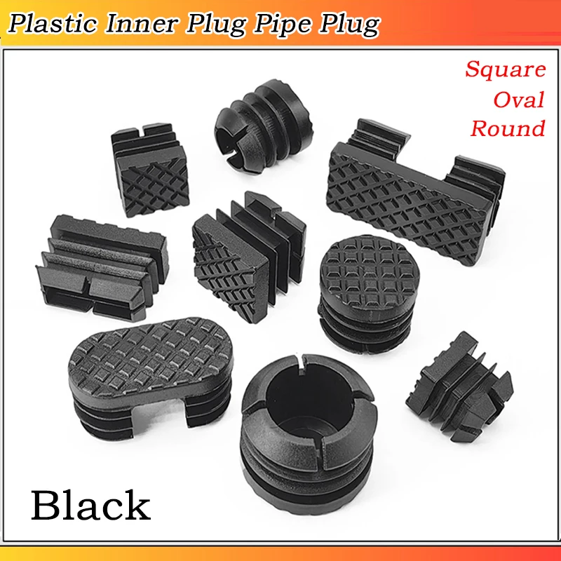 10pcs Black Square/Oval/Round Plastic Plug In Pipe Inner Sleeve Plug  Inner Plug Seal for Pipe Furniture XL-C-D Pipe Plug