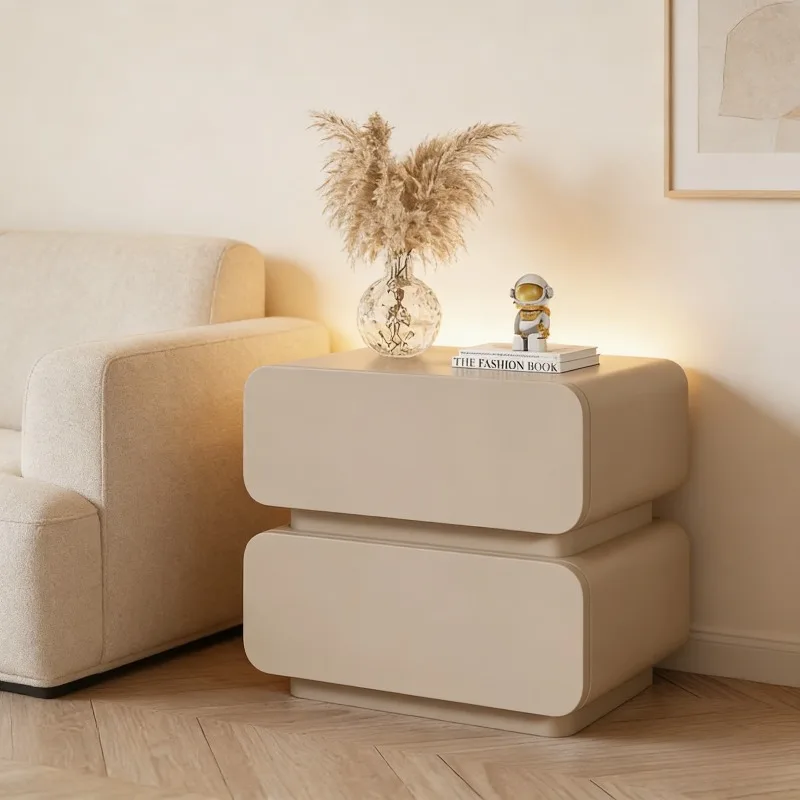 Modern Nightstand with Drawers Minimalist Cloud-Shaped Bedside Table Soft Close Storage Cabinet for Master Bedroom