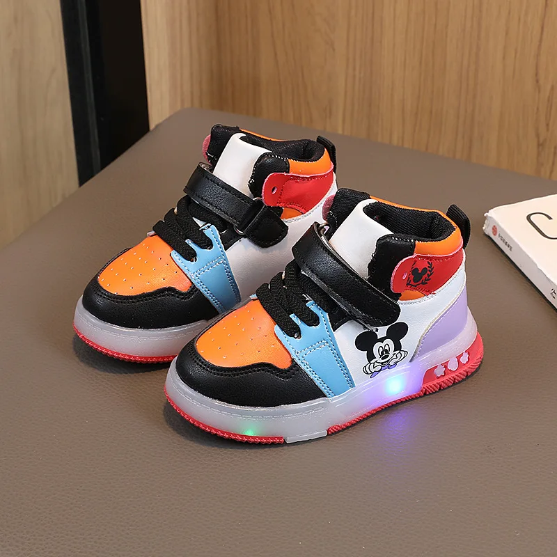 أحذية كاجوال للفتيات من ديزني جلد PU ميكي ماوس LED مضيئة أحذية رياضية للأطفال من 1-6 سنوات للأولاد #3