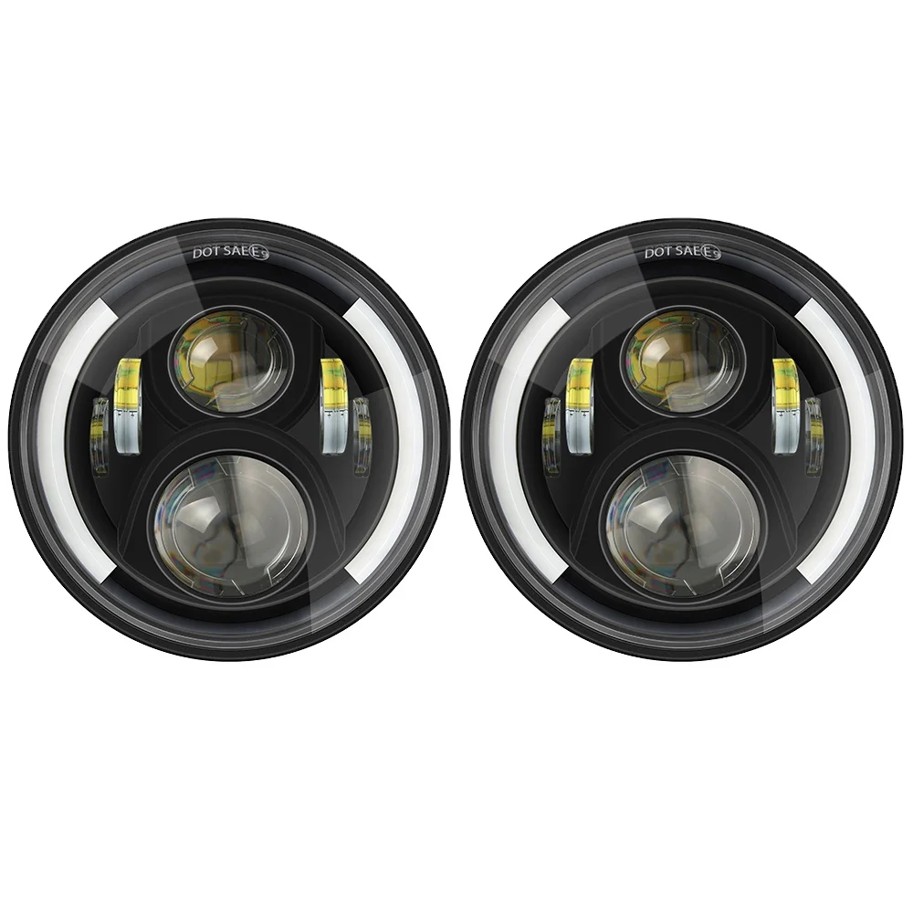 Hot Sale Angel Eye Amber Turning Light Auto Lighting System 7 inch Round Led Headlight For Lada Niva Jeep Wrangler