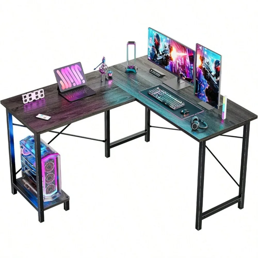 

L Shaped Desk, Computer Gaming Desks Corner Office Table With CPU Shelf For Home Study Writing Work Station 50 Inch, Grey