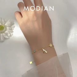 Modian Real 100% 925 Sterling Silver Clear CZ Lovely Bee Bangle Colorful Romantic Daisy Flower Bracelet for Women Fine Jewelry