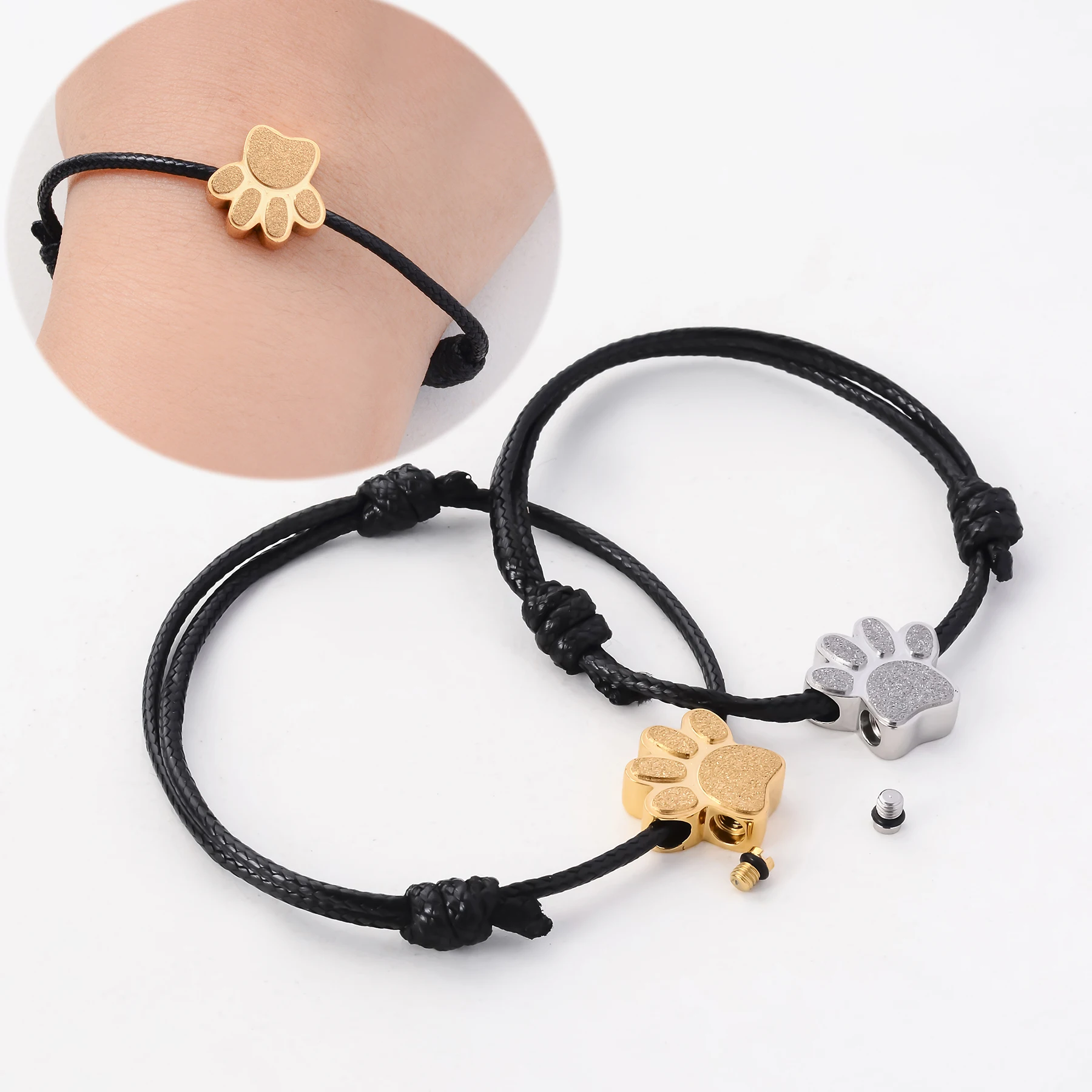 Paw Print Urn Bracelet Adjustable Length Stainless Steel Pendant for Cremation Memorial Pet/Family Ashes Jewelry Gift ﻿