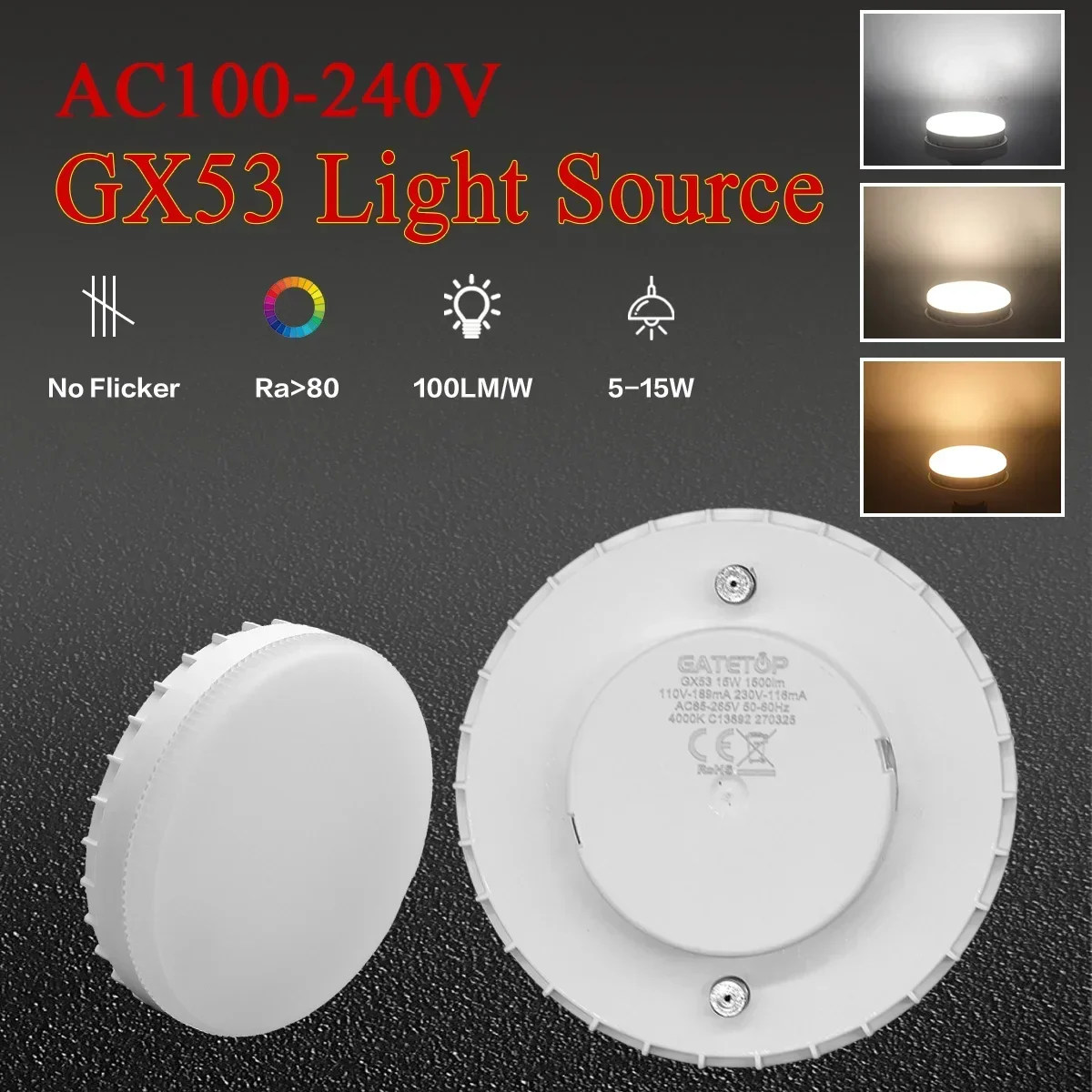 

8PCS GX53 LED Bulb AC100-240V 5W 7W 9W 15W Frosted Puck Warm Light 3000K 4000K 6000K Reflector 60W Equivalent Retrofit Fittings