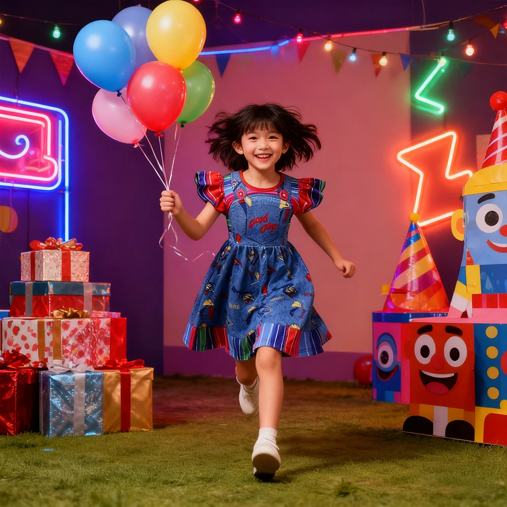 Children's girly dresses Movie Killer Doll Chucky Cosplay Costumes Birthday Dress Girls Party Dresses Christmas Carnival Gifts