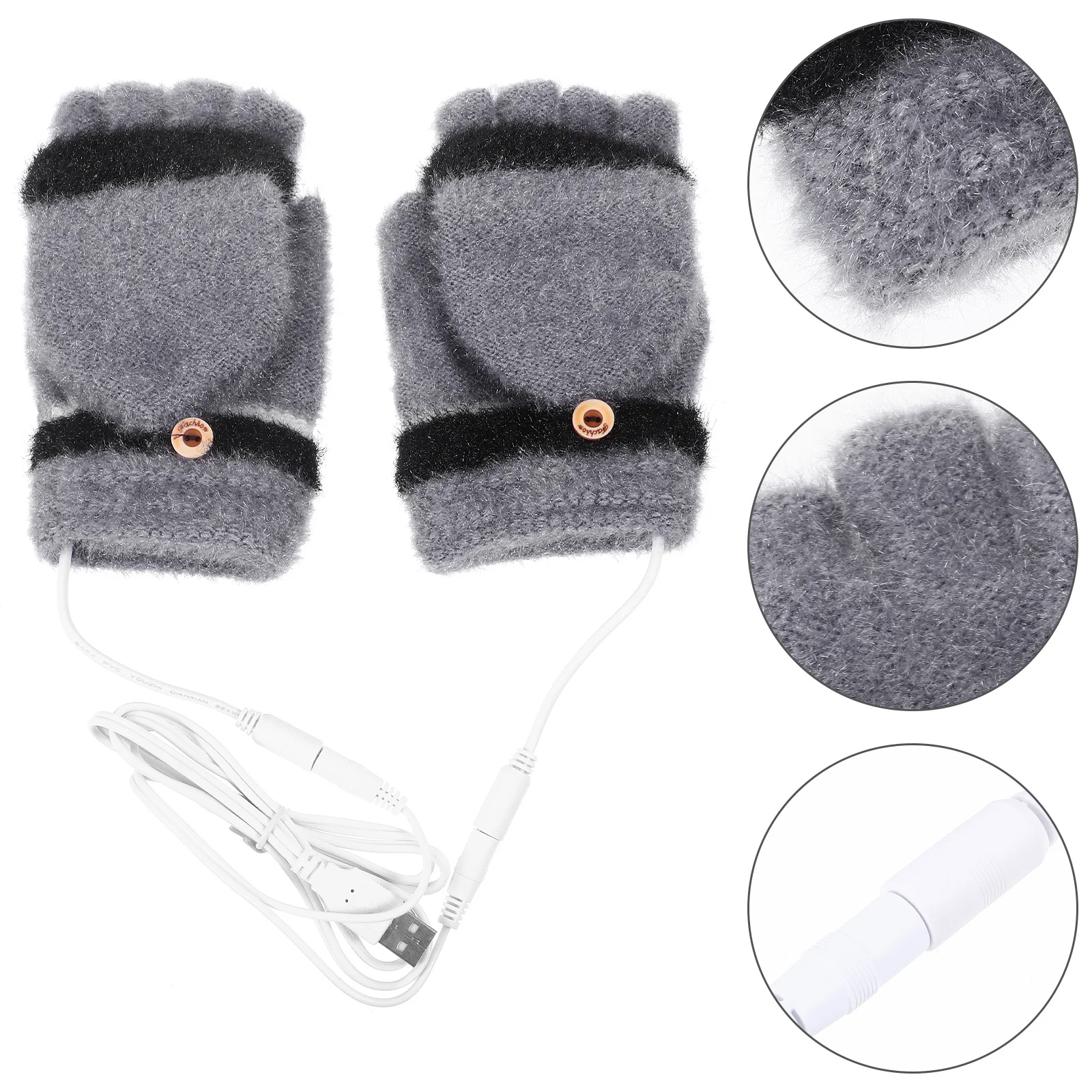 

1Pair USB Charging Heated Gloves Dual-Sided Winter Thermal Gloves Flip Cover Hand Warmers for Skiing and Outdoor