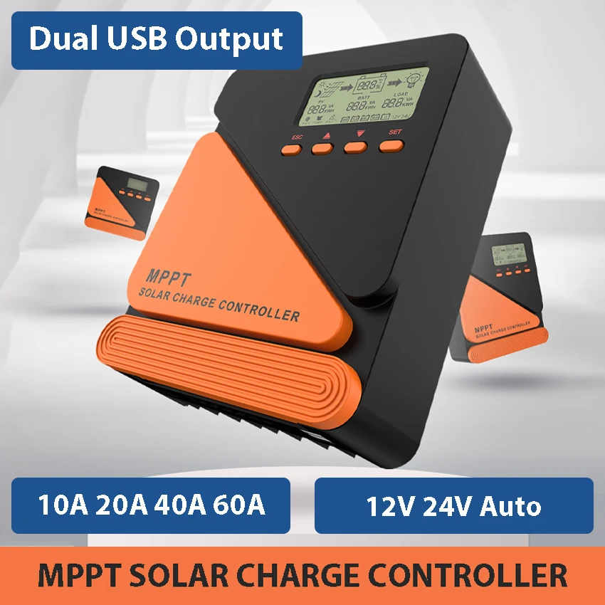 MPPT Solar Charge Controller 60A 40A 20A 10A Solar Panel Charger Regulator 12V 24V Battery Auto Identify 50V 100V PV Input