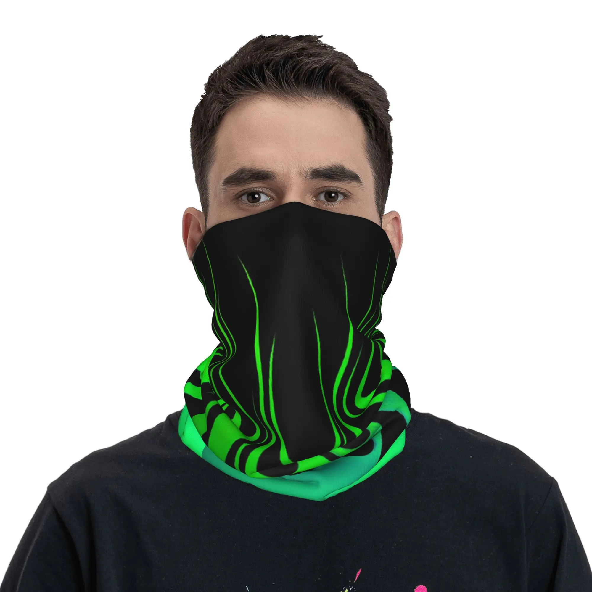 Green Fire Flame Design Bandana Neck Cover Printed Face Scarf Headband Hiking Fishing Unisex Adult Winter