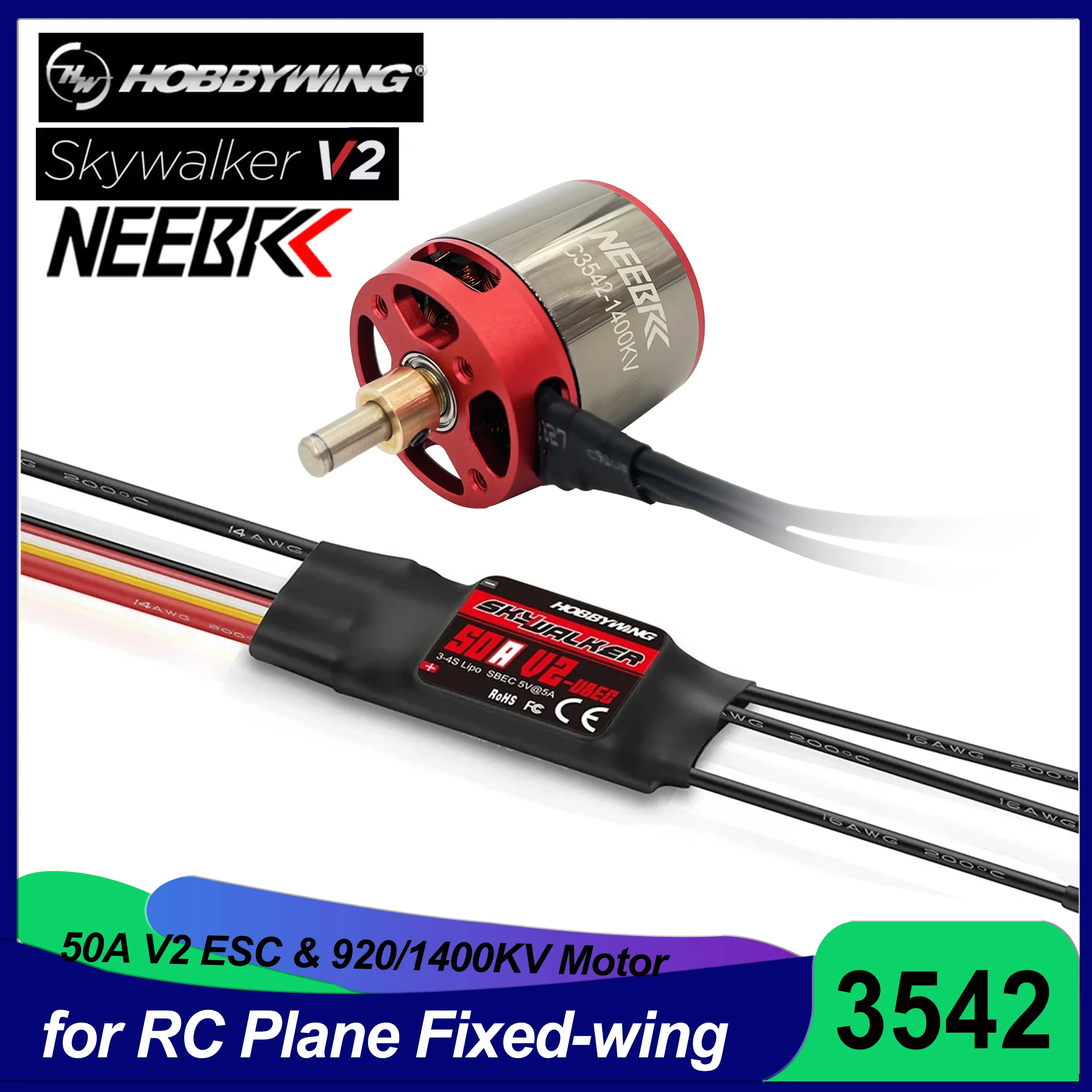 3542 920KV 1400KV NEEBRC Brushless Motor 50A  V2 Hobbywing Skywalker ESC for RC Airplane Plane Fixed-wing FPV Racing Drone Parts