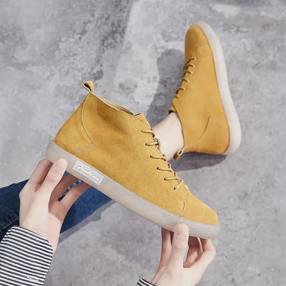 2024 New Soft Sole Single Shoes Spring and Autumn Flat Sole Women\'s Shoes Retro Single Layer High Top Frosted Leather Boot Women