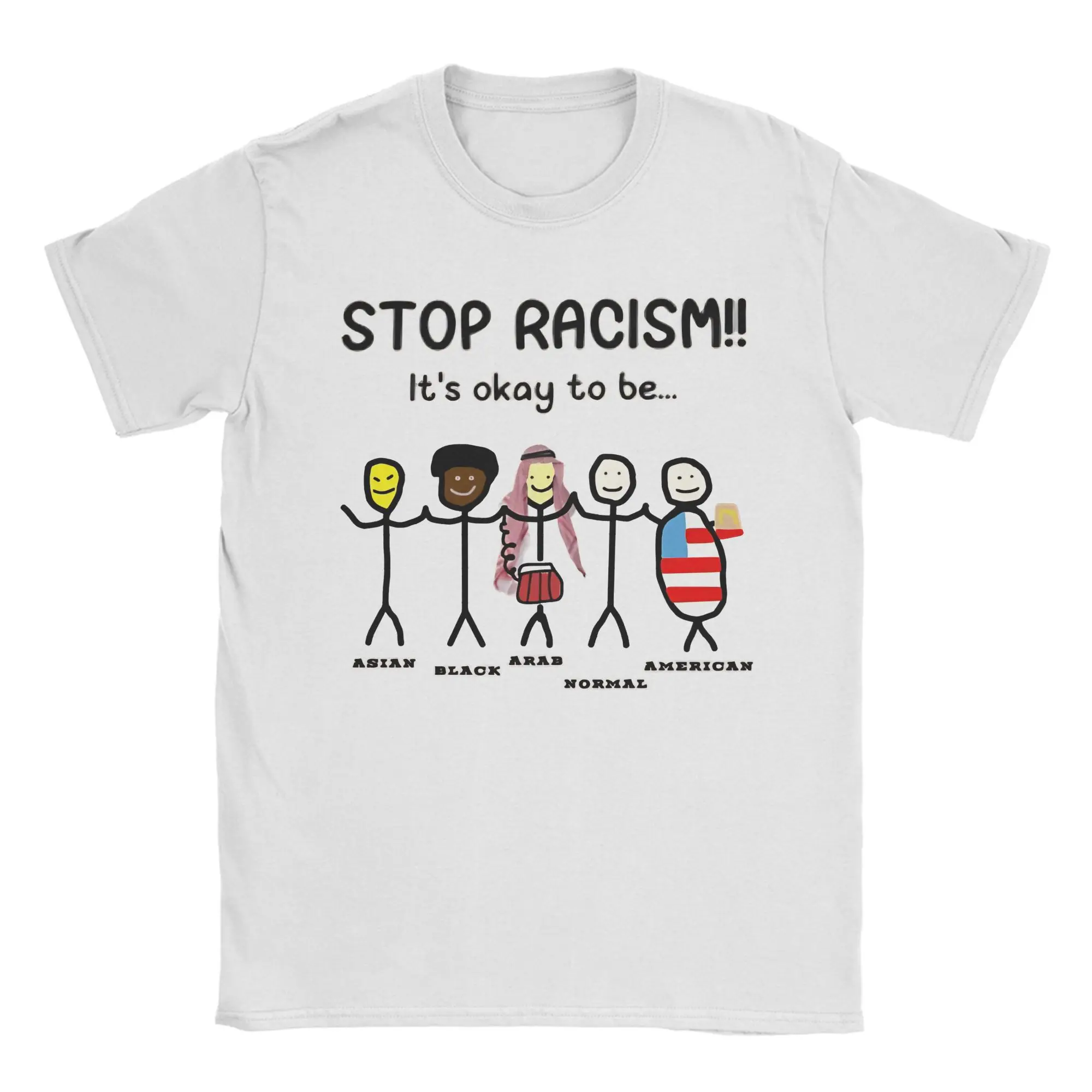 Men Stop Racism It's Okay to Be T Shirts  Pure Cotton Top Tees Summer Vintage Short Sleeve T-Shirt O Neck Tee Shirt Plus Size