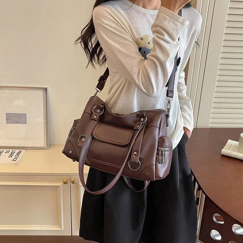 Umhängetasche mit mehreren Taschen, Damen-Einkaufstasche mit großem Fassungsvermögen, lässige Vintage-Tragetasche, leichte, vielseitige Einkaufshandtasche für den Arbeitsweg – Detail 16