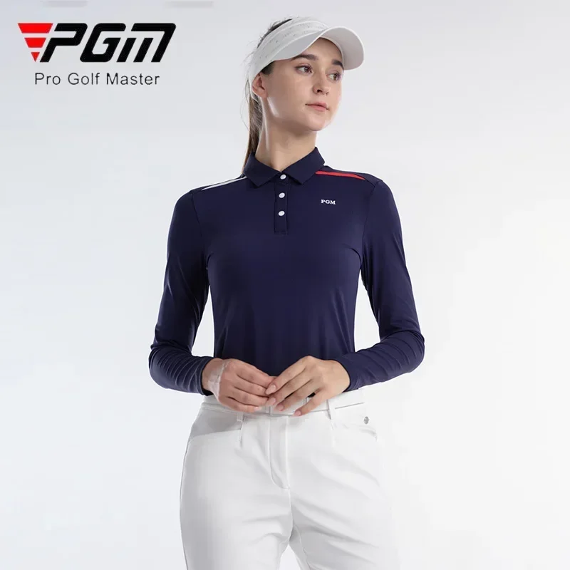 PGM Autumn Women High Elastic Golf T-shirt Ladies Slim Full Sleeve Tops Women Patchwork Casual Shirt Comfortable Golf Wear