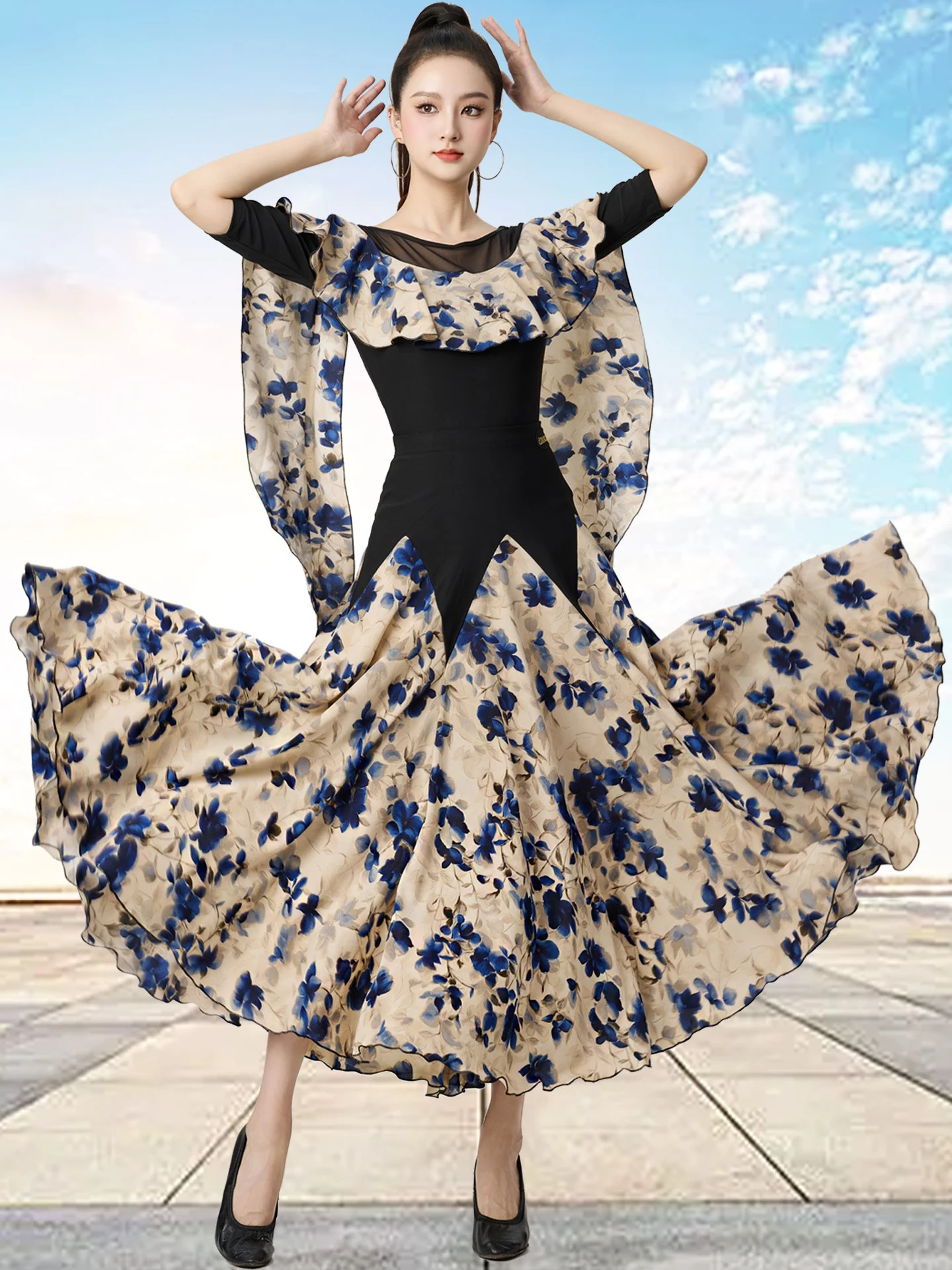 

2025 New Women Print Skirt Modern Dance Skirts Practice Clothes Chacha Rumba Tango Adult Female Ballroom Dance Wear DQL11273