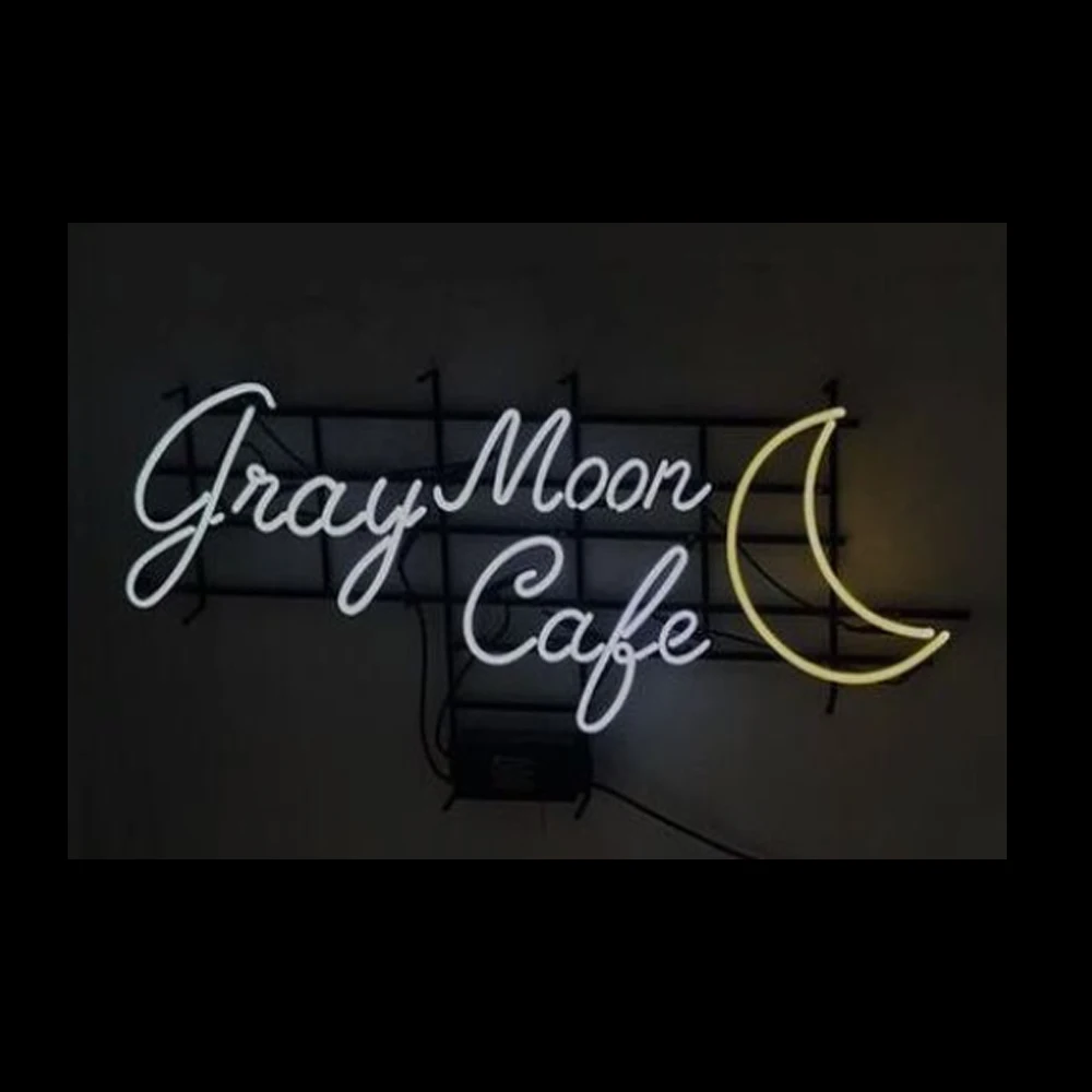 Gray MOON Cafe Neon Light Sign Custom Handmade Real Glass Tube Night Bar Store Advertise Room Decoration Display Lamp 24