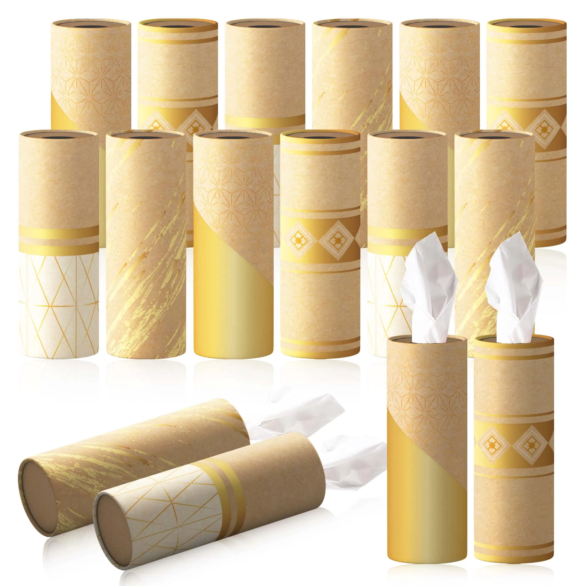 1PC Champagne Gold Beige Car Cylinder Tissue Holder, Luxury Geometric Paper Tissue Tube, Tissue Box for Wedding Birthday Decor