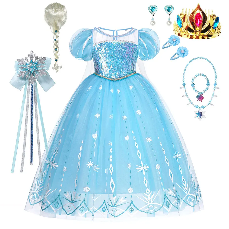 

Disney Forzen 2 Princess Dress Elsa Cosplay Costume Girls Party Carnival Gown Sequins Snow Queen Clothes Performance Vestidos