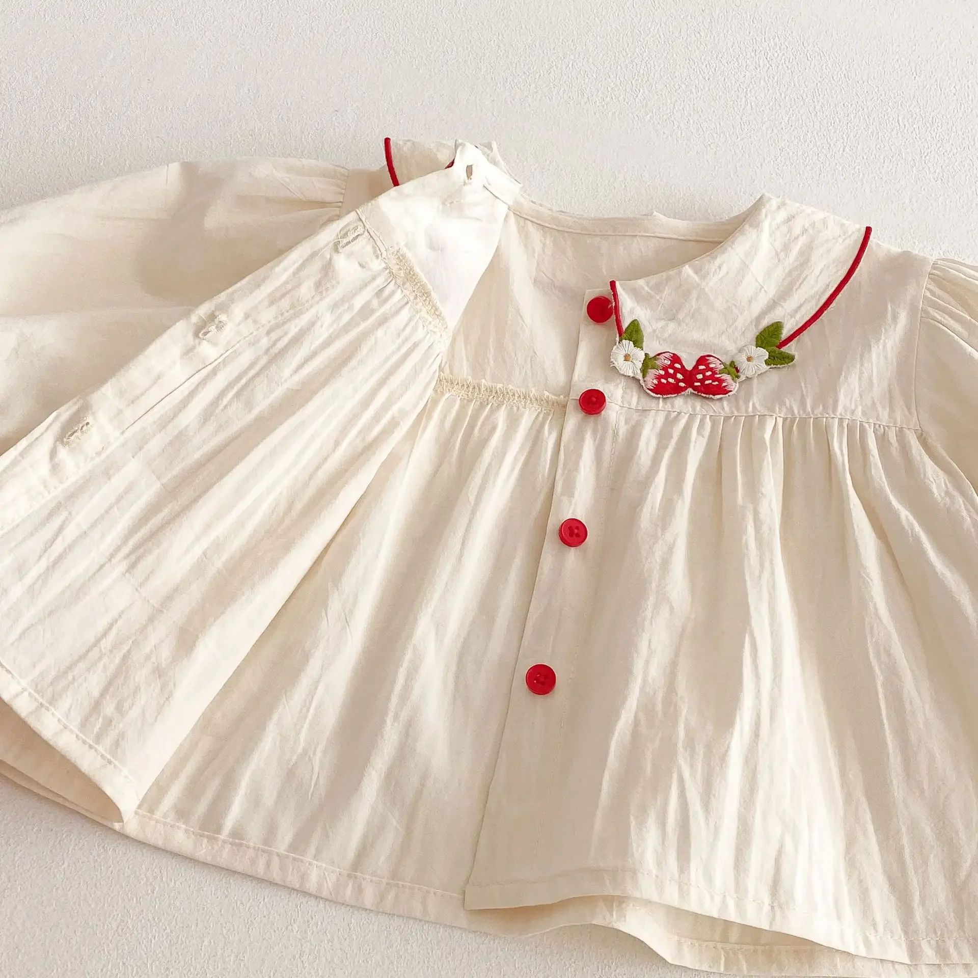 2025 Spring New Korean Style Baby Girl Strawberry Shirt, Fashionable Kids\' Blouse, Huzhou Zhili Children\'s Trendy Spring Top
