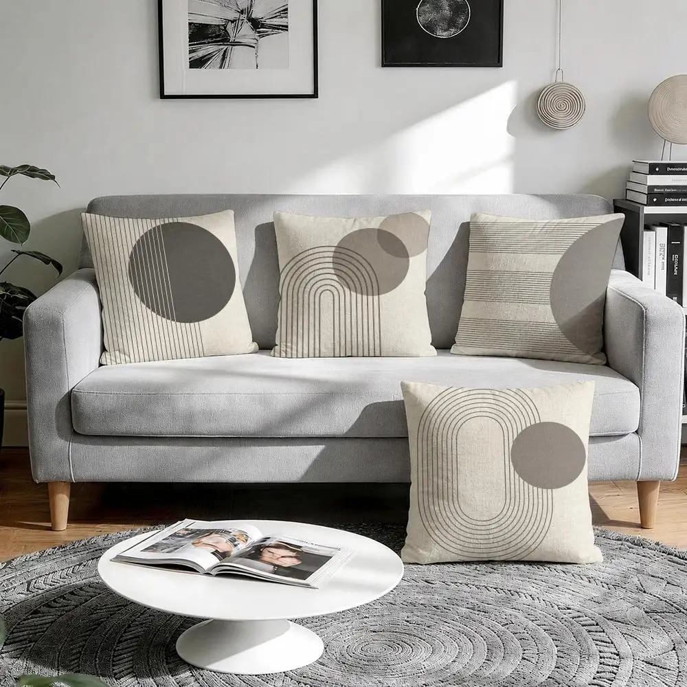 Minimalist Gray Neutral Cushion Cover 1/4Pcs Linen Throw Pillow Covers Double-Side Print Sofa Couch Living Room Decor