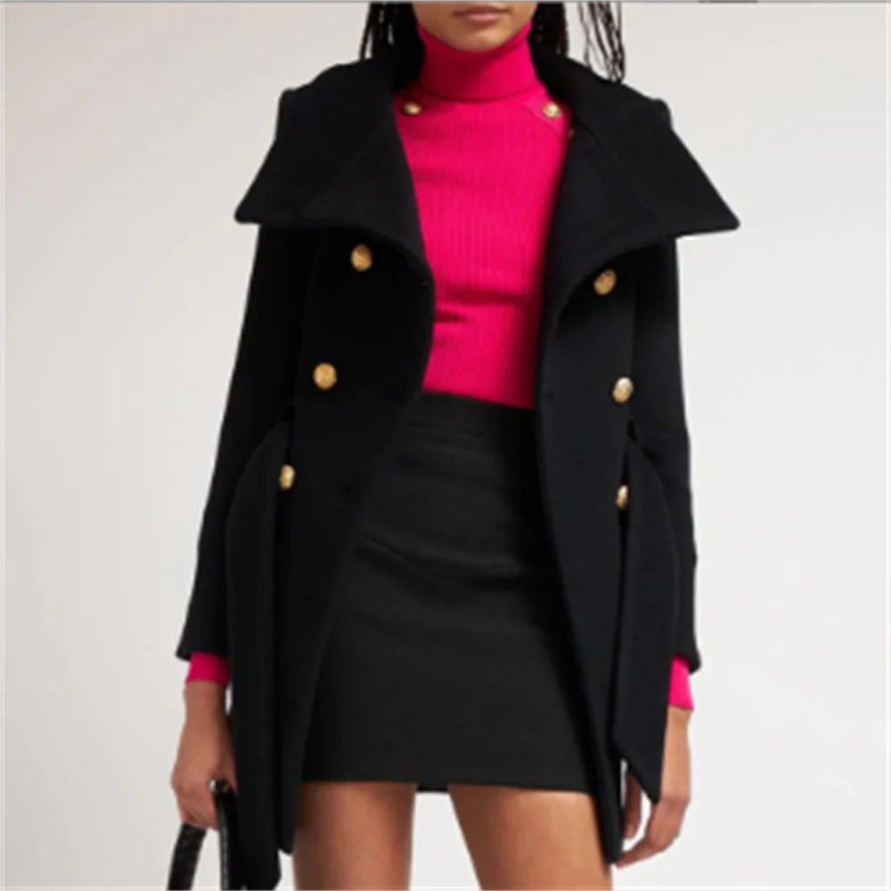 

new autumn and winter double-breasted Lapels woolen coat woman casacos de inverno longo feminino