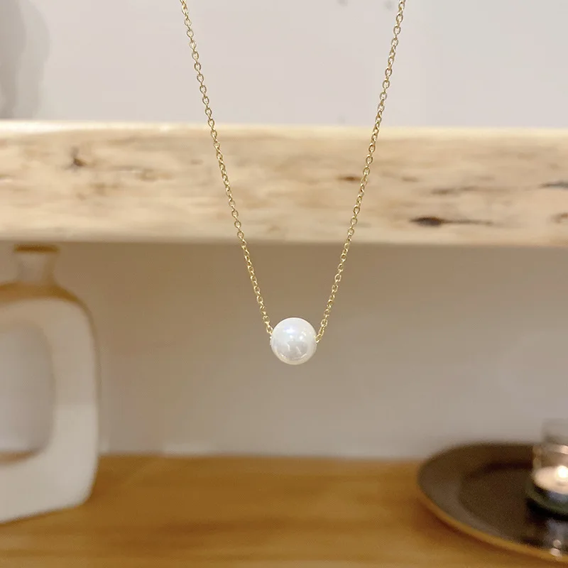 Sexy Minimalism Single Pearl Pendant Necklace for Women Twist Gold Silver Color Clavicle Choker Chain Collar Party Jewelry