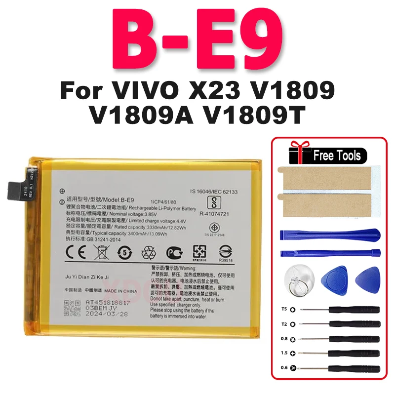 

New B-E9 Replacement Battery For VIVO V1809,V1809A,V1809T, VIVO X23 Dual SIM, VIVO X23 Dual SIM TD-LTE B-E9 + Free Tools