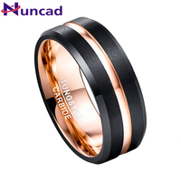 NUNCAD 8MM Wide Men's Ring Tungsten Carbide Black Electroplated+ Rose Gold Matte Surface with Grooved Angle Ring US Size