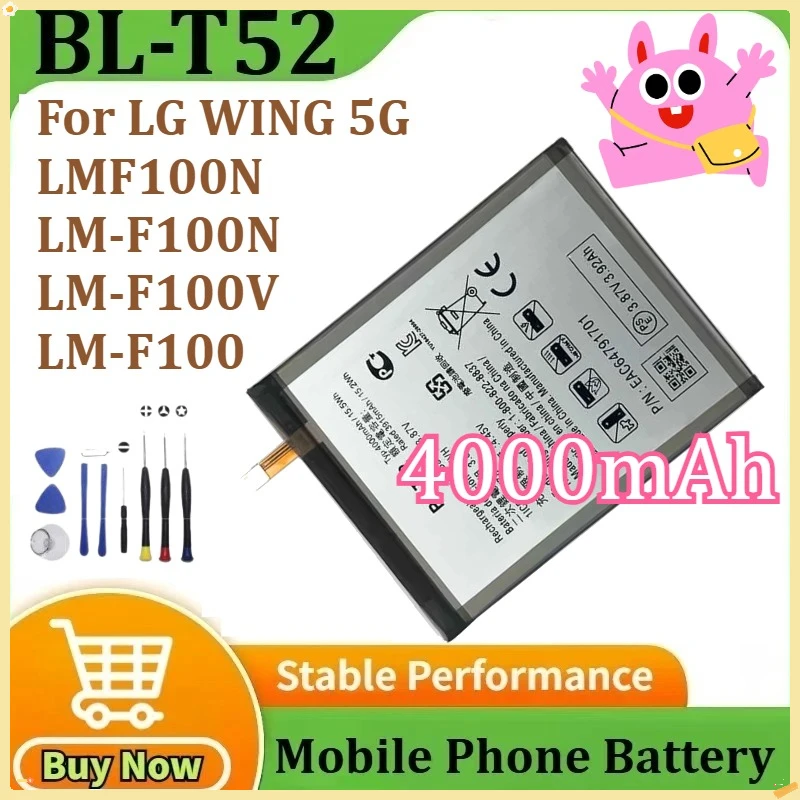 

Capacity BL-T52 Battery For LG WING 5G LMF100N LM-F100N LM-F100V LM-F100 Mobile Phone Batteries 4000mAh＋Tools