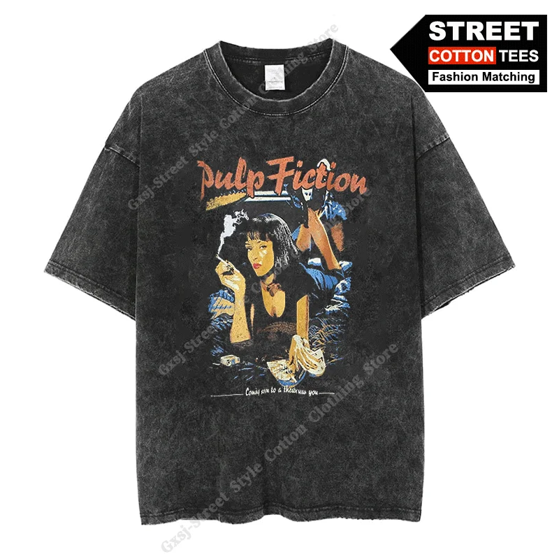 パルプ-フィクション-tシャツ-映画-トラボルタ-タランティーノ-ウマ-サーマン-レザボリュー-ドッグス-ザ-ヘイティル-エイト-半袖-コットン-レトロ-ウォッシュド-tシャツ