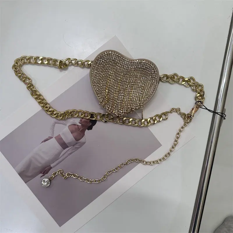 Miyagawa Fashion 2023 Metal Chain Sparkling Diamonds Tassel Crossbody Versatile Mini Love Vintage Iron Chain Small Bag