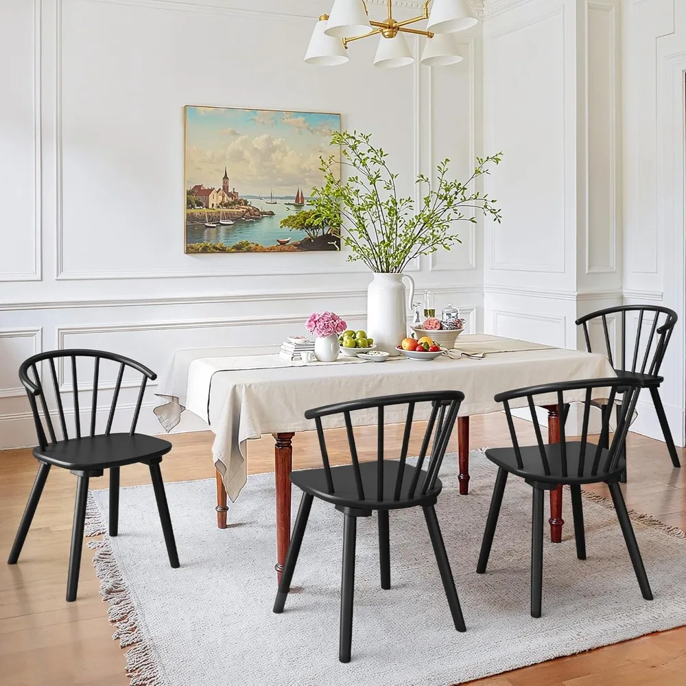 

Black Dining Chairs Set of 4, Farmhouse Wood Dining Chairs with Semicircular Backrest, Spindle Dining Chair for Kitchen