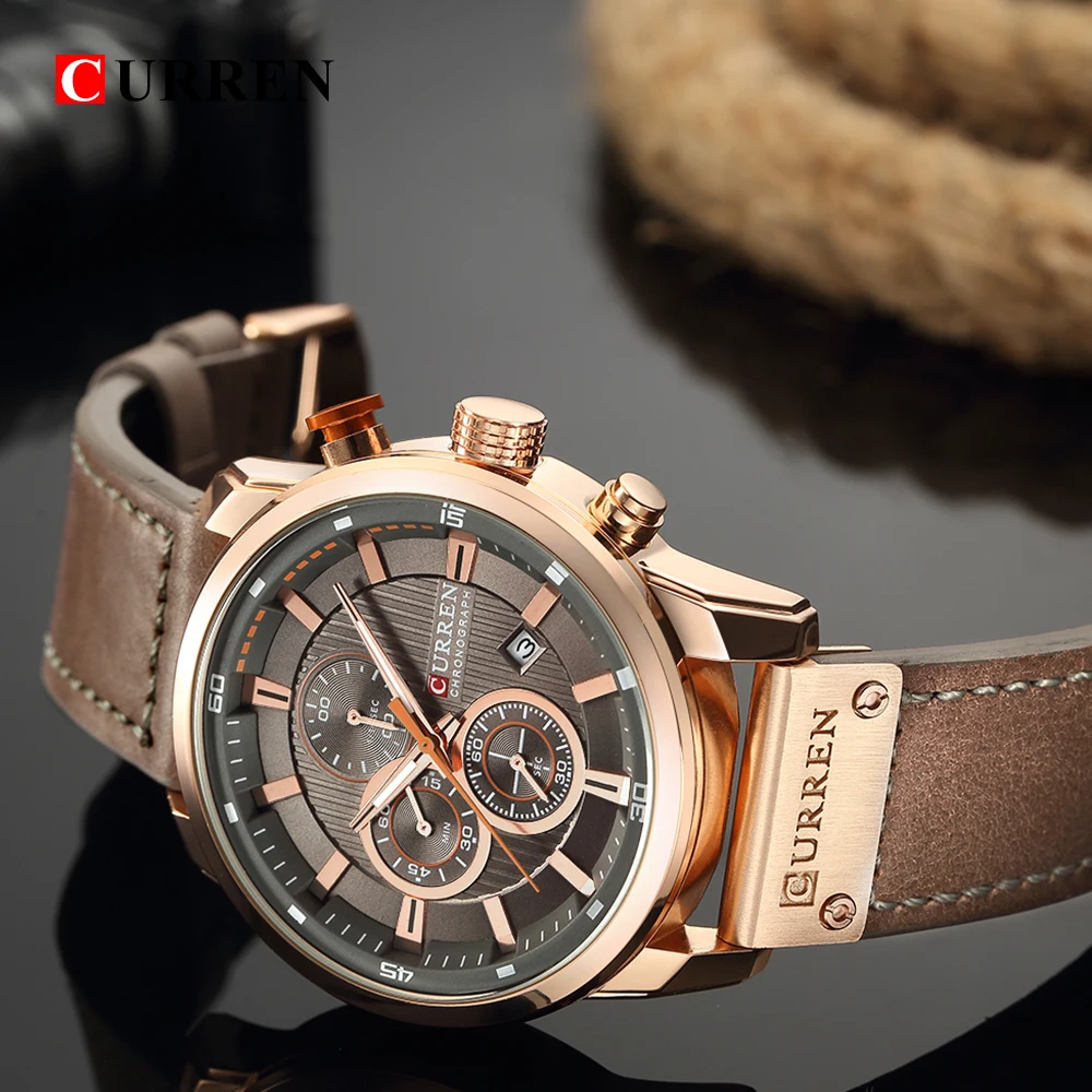 CURREN 8291 Herren-Quarz-Chronographenuhr, lässige Leder-Militär-Sport-Mode-Gentleman-Armbanduhr – Detail 26