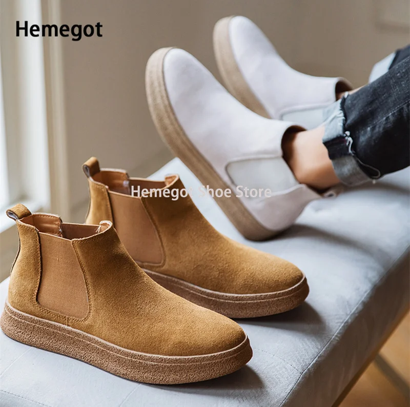 

Chelsea Boots Brown Cow Suede Work Boots Men's New Autumn and Winter Slip-On Shoes Breathable and Comfortable Ankle Short Boots