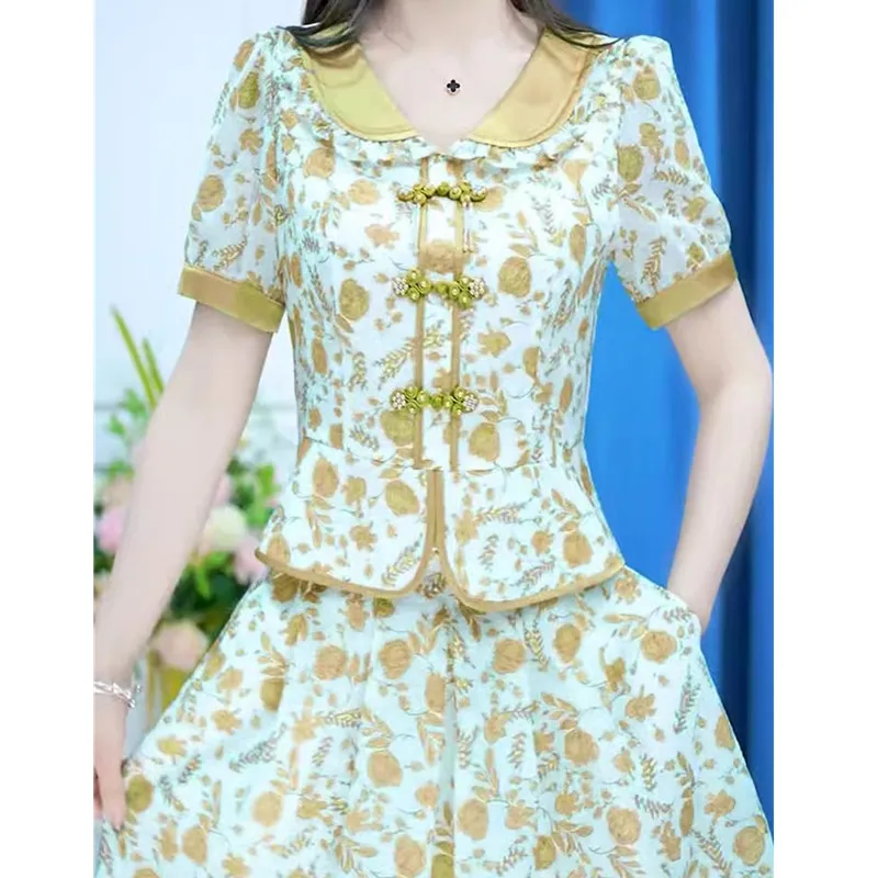 Senior Sense Two-Piece Dress Women 2024 New Summer High-End Mother Belly Cover Fashion Set Female Skirt Elegant Clothes 3009