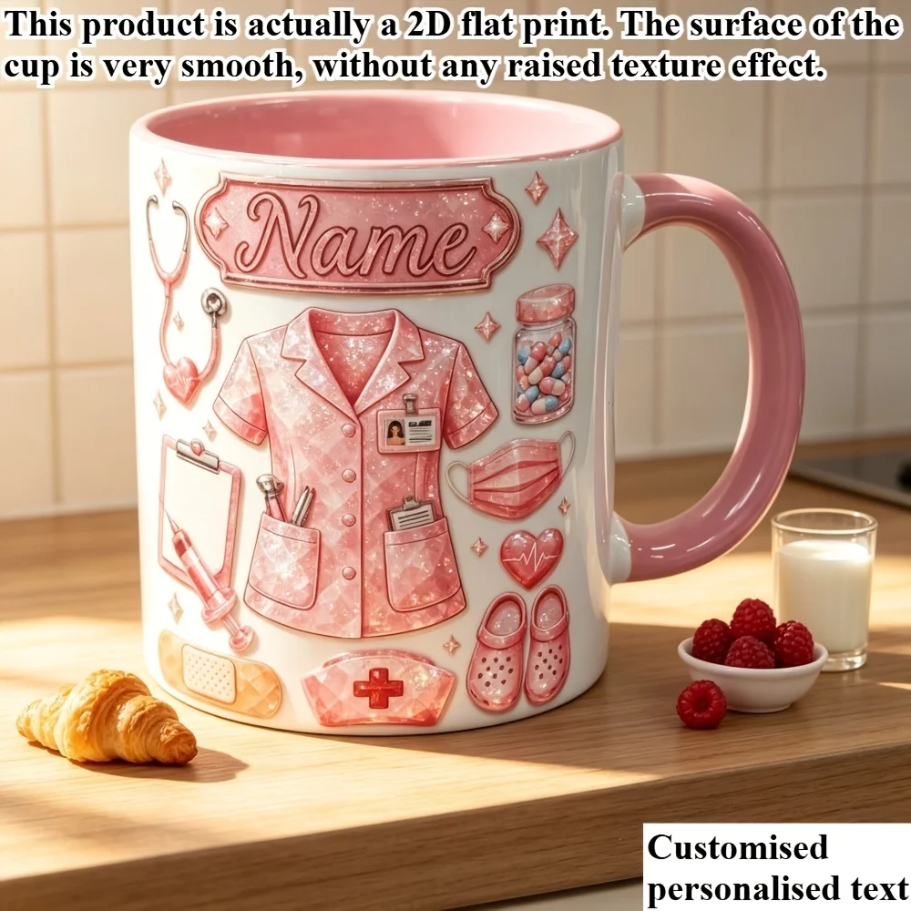 Nurse Theme Personalized Mug 1pc Stethoscope Print Pink 2D Flat Registered Nurse Gift Thank You Present