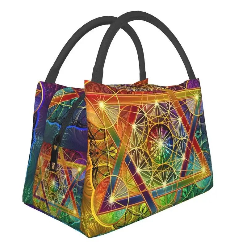 

Metatron's Cube With Merkabah And Flower Of Life Insulated Lunch Bags for Women Leakproof Cooler Thermal Lunch Box Picnic