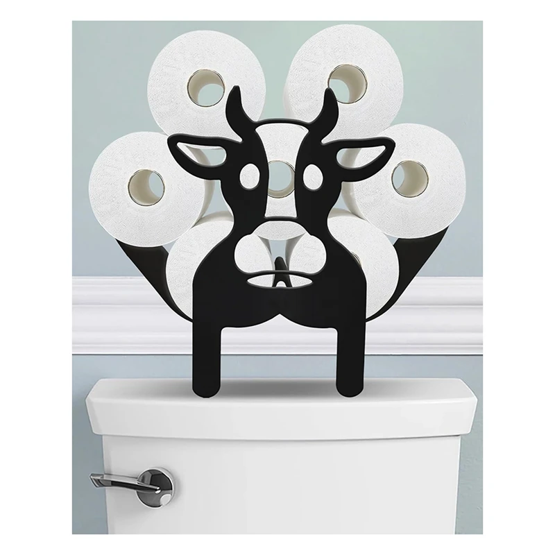 A42I-Cow Toilet Paper Holder Stand For Extra 8 Rolls, Funny Decorative Free Standing Toilet Paper Storage, Farmhouse Bathroom