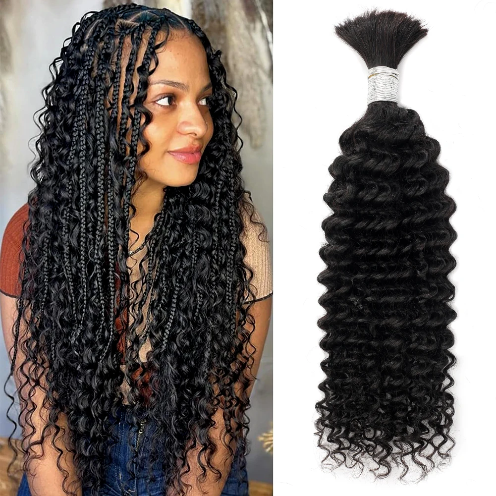 

Deep Wave Bulk Human Braiding hair For Boho Braids knotless Micro Curly Wet And Wavy Bundles No Weft Brazilian Remy Human Hair