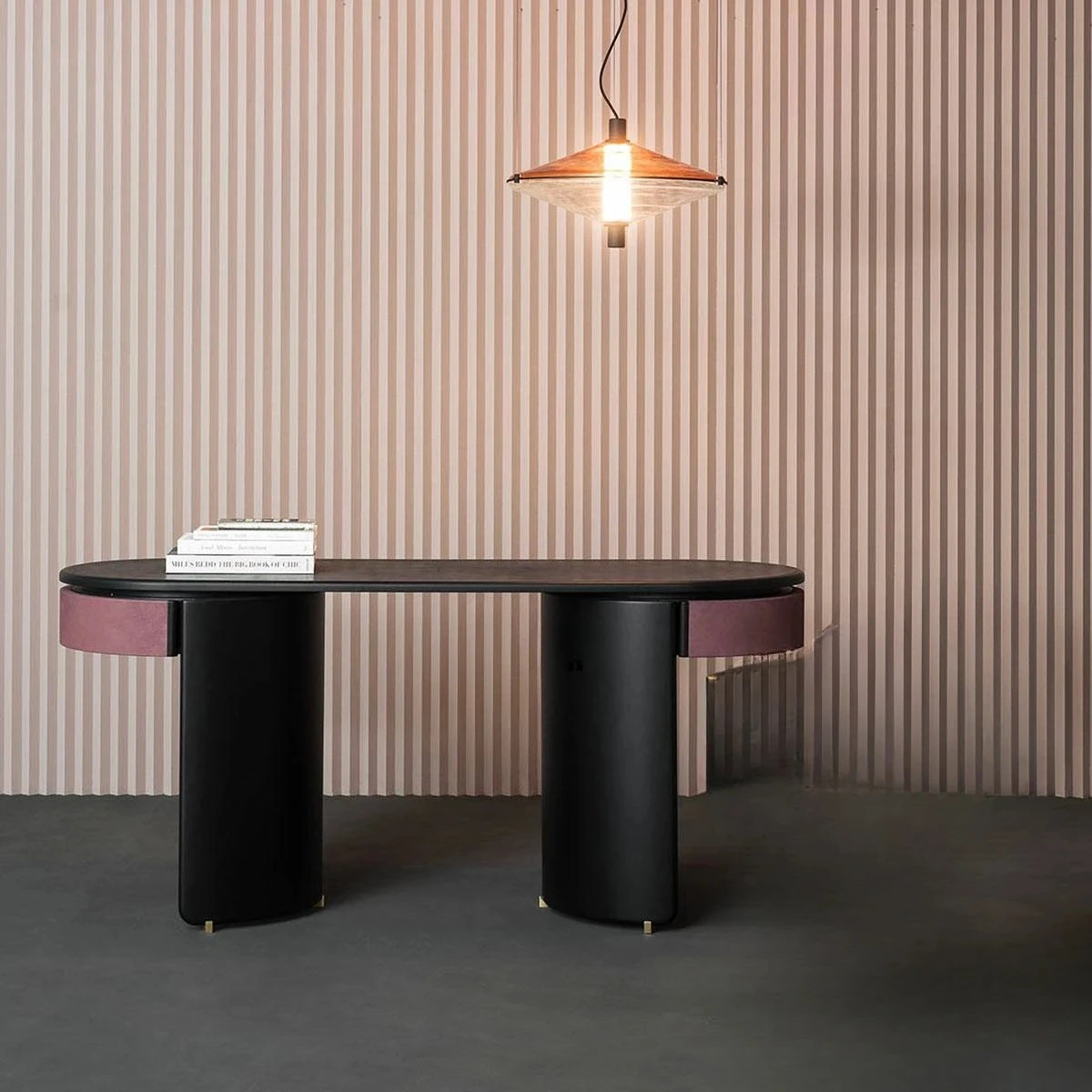 

Italian minimalist designer light luxury haute couture arc desk book chair combination leather art