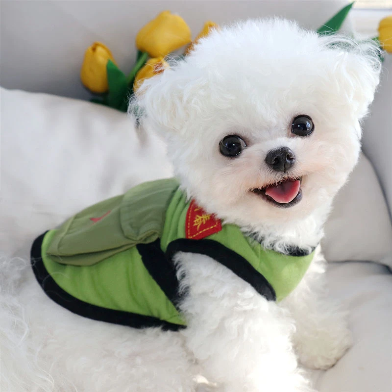 Army Green Dog Sweatshirt Pet Autumn Vest Warm Puppy Clothes Teddy Cute Backpack Pullover Military Style Dog Products