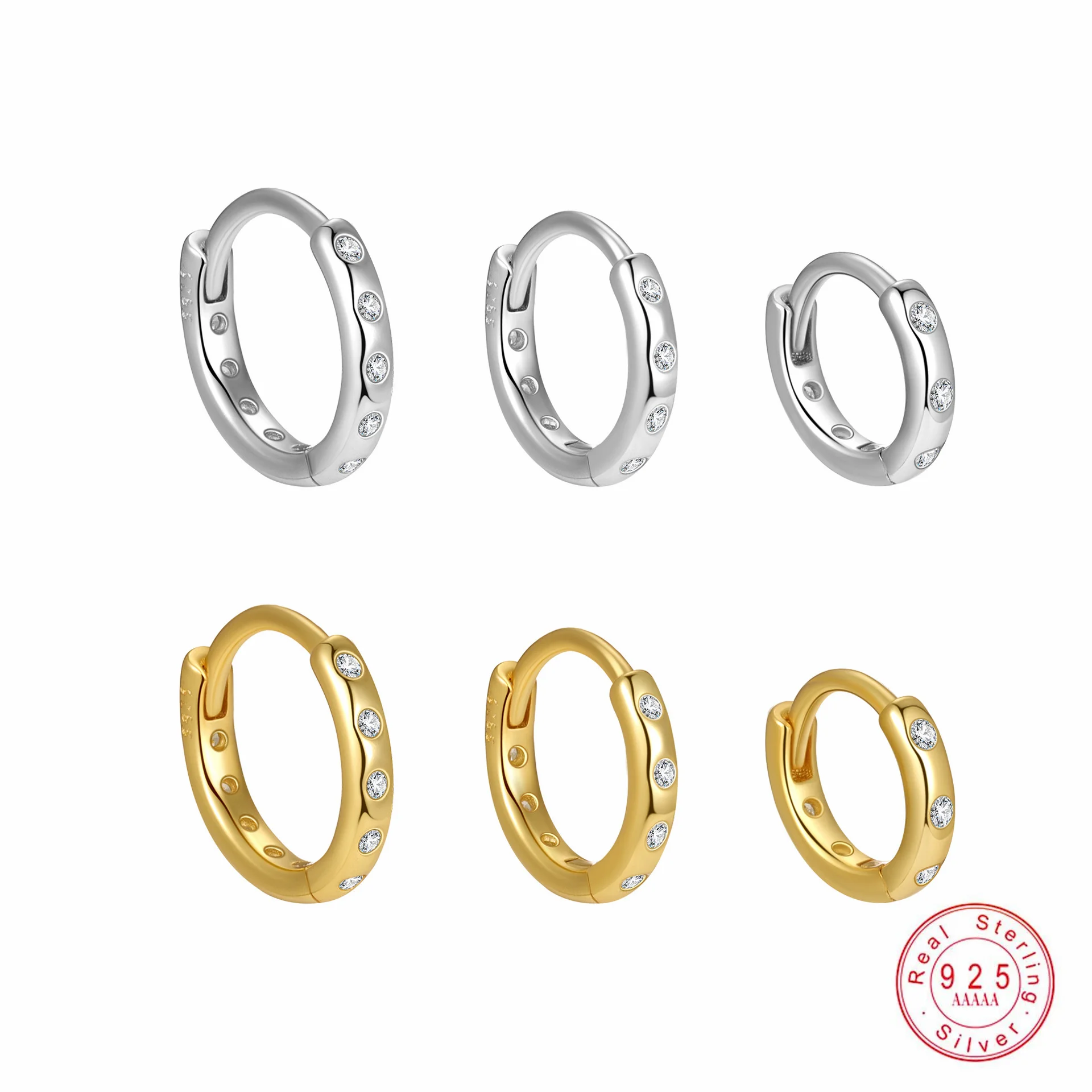 

S925 Sterling Silver Simple Inlaid Zircon Geometric Earrings for Women's Fashion Classic Electroplated 18K Gold Earrings